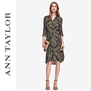 Ann Taylor Green Palm Shirt Dress - M